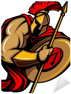 Spartan Trojan Mascot Cartoon With Spear And Shield - Espartano Desenho (400x400)