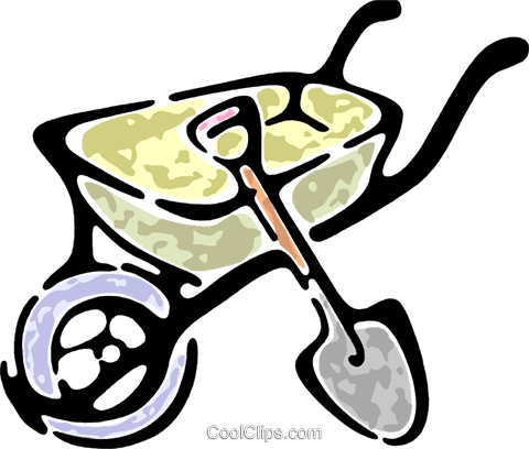 Wheelbarrow And Shovel Royalty Free Vector Clip Art - Wheelbarrow And Shovel Royalty Free Vector Clip Art (480x408)