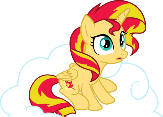 Princess Sunset Sitting On A Cloud By Theshadowstone - Sunset Shimmer Pony Alicorn (640x461)