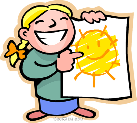 Niña Con Un Dibujo De Sol Feliz Libres De Derechos - Art Work Clip Art (480x431)