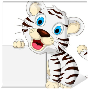 Cute Baby White Tiger Posing With Blank Sign Wall Mural - Clip Art (400x400)
