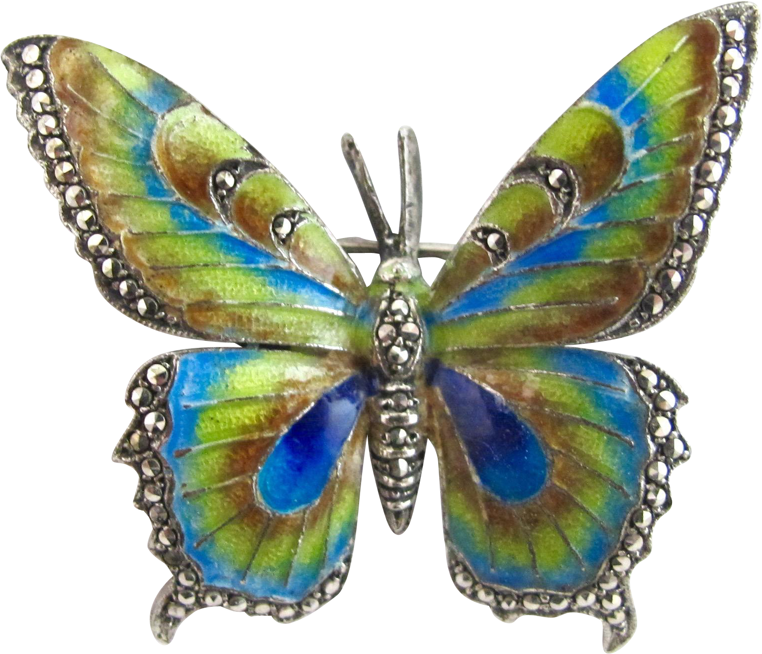 Vintage Germany Sterling Marcasite Enamel Butterfly - Brooch (1531x1531)
