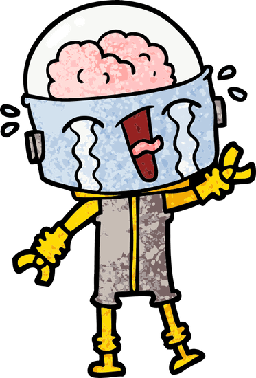 Cartoon Crying Robot Waving - Illustration (373x550)