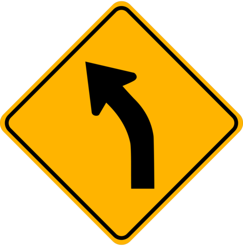 Wa-3l Left Curve Ahead - Slippery When Wet Road Sign (475x480)