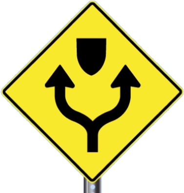 Divider Ahead, Keep Right - U Turn Road Sign (387x399)