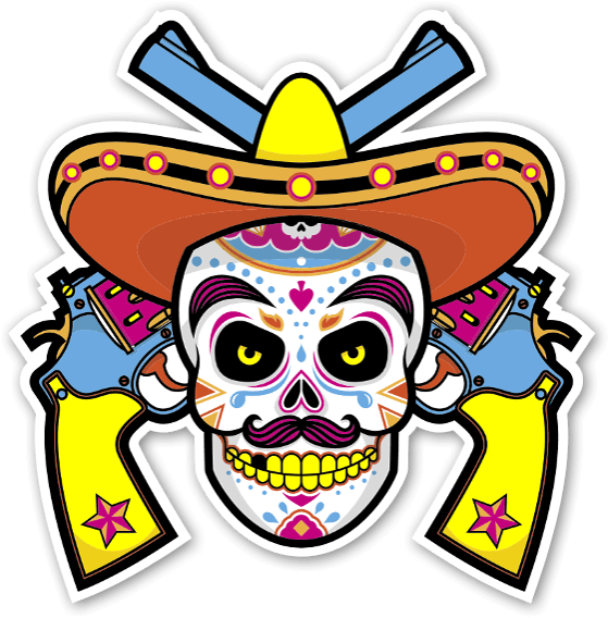 Colorful Mexican With Guns Sticker - Sticker (590x600)