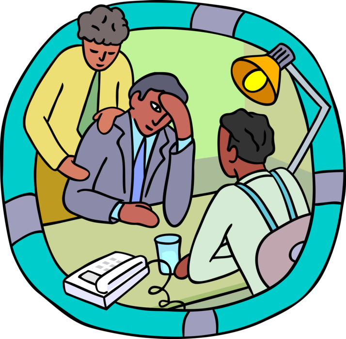 Vector Illustration Of Office Workers Consoling Distressed - Cartoon (714x700)