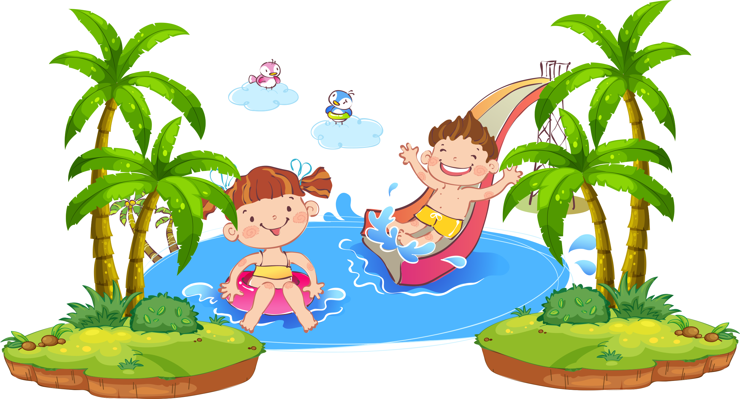 Child Cartoon Illustration - Water Play Png (2602x1388)