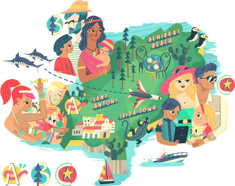 Map Showing Stereotypical Families Found In Ibiza And - Map (900x712)