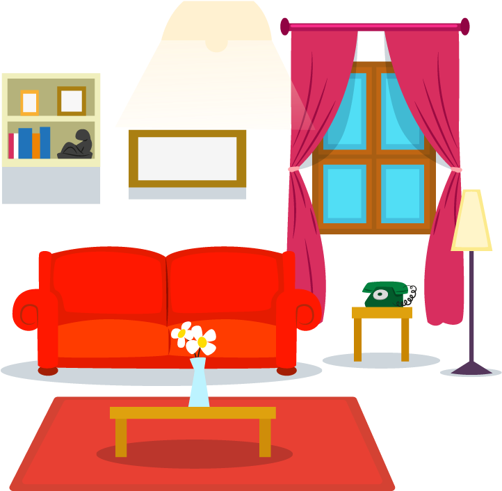 Table Living Room Couch Cartoon - Living Room Png (721x722)