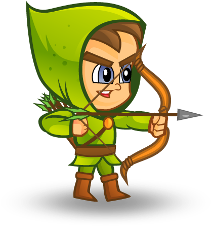 Green-hooded Archer Character Set - Archer Cartoon Png (600x500)