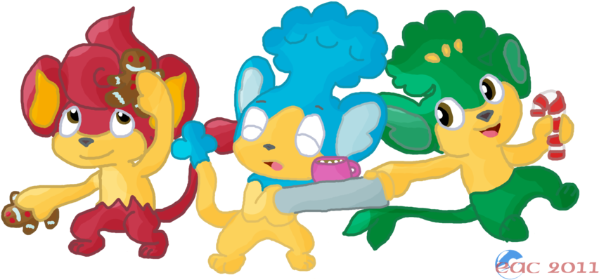 Pkmn Christmas Monkeys By Rosa Pegasus - Cartoon (900x428)