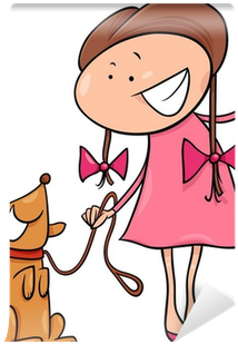 Cute Girl With Dog Cartoon Illustration Wall Mural - Chica Con Un Perrito Animado (400x400)