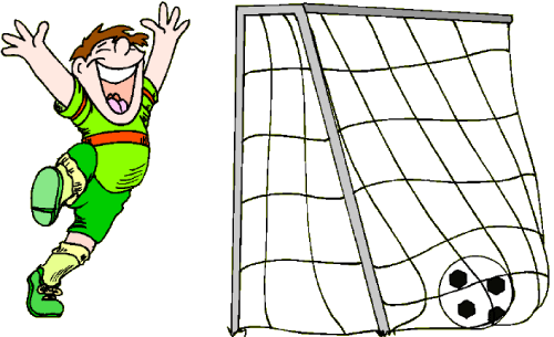 Soccer Clipart Foot - Cartoon Scoring A Goal (500x305)