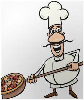 Italian Cook With Pizza Cartoon Illustration Poster - Dibujo De Pizza Animada (400x400)