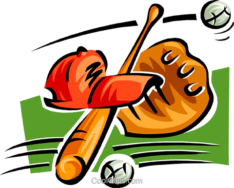 Bat, Ball, Glove And Hat Royalty Free Vector Clip Art - Clip Art (480x385)