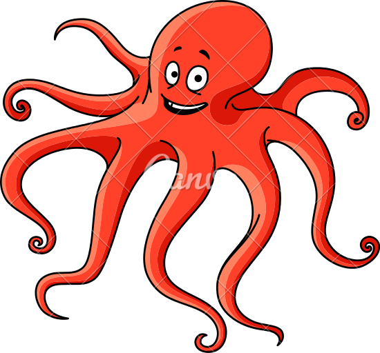 Cartoon Red Octopus With Long Tentacles - Octopus Caricatura (550x512)