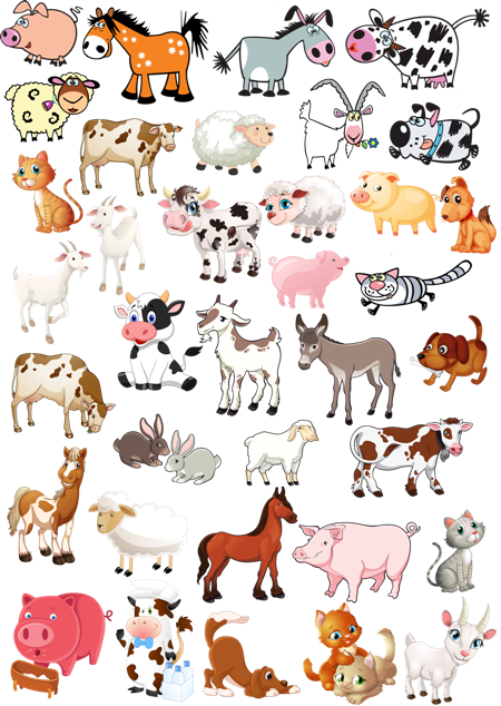 Grafika Háziállat - Set With Cartoon Farm Animals Shower Curtain (450x634)