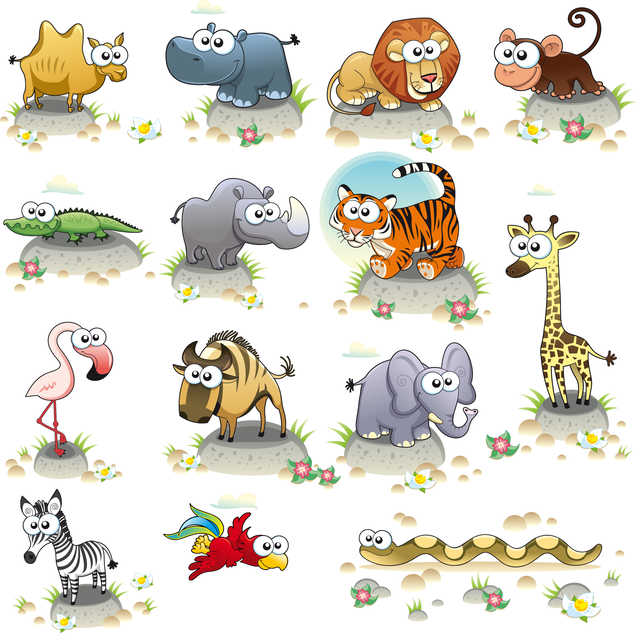 Vector Hand-painted Cartoon Animals 2023*2018 Transprent - Animal Fabric - Savannah Animals - Tiger Custom Fabric (2023x2018)