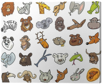 Cartoon Wild Animals Heads Huge Set Canvas Print • - Animales Salvajes Animados (400x400)
