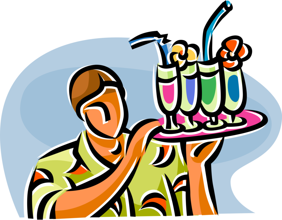 Vector Illustration Of Waiter Serves Alcohol Beverage - Software (900x700)