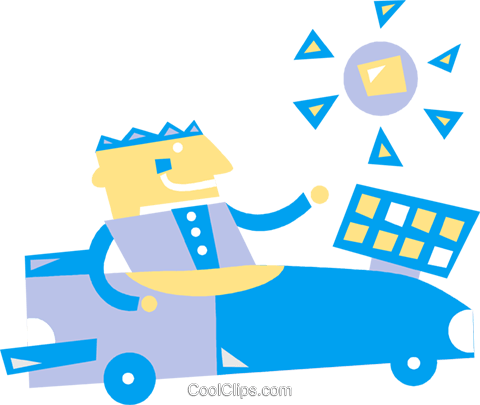 Man Driving Solar Powered Car Royalty Free Vector Clip - Clip Art (480x405)