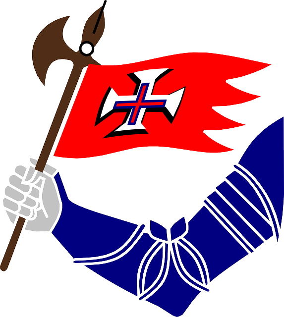 Flag, Red, Blue, Tools, Tool, Axe, Arm, With, - Pixabay Work Tools Png (573x640)