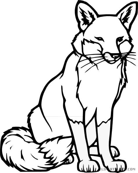 Fox Animal Free Black White Clipart Images Clipartblack - Fox Coloring Page (474x595)