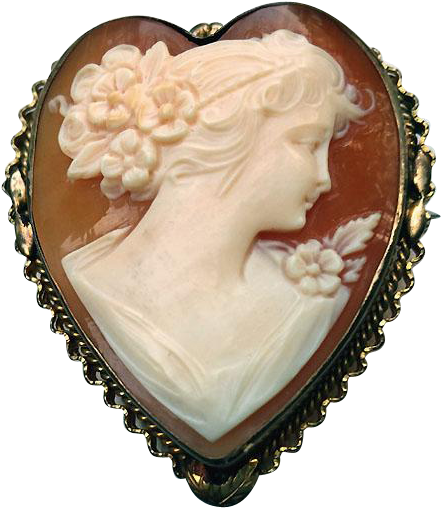 Lovely Art Deco Heart Shape Carved Shell Cameo Pin - De Mito (507x507)