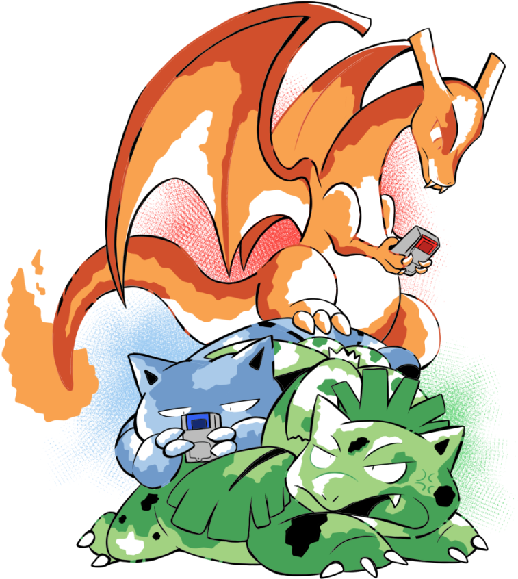 The First Four Pokemon Starter Generations In Their - Cartoon (800x887)