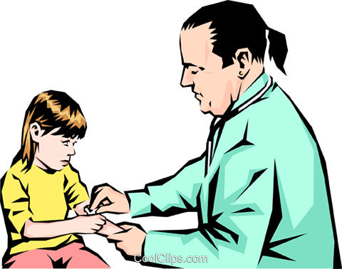 Doctor With Young Child Royalty Free Vector Clip Art - Cartoon (480x378)