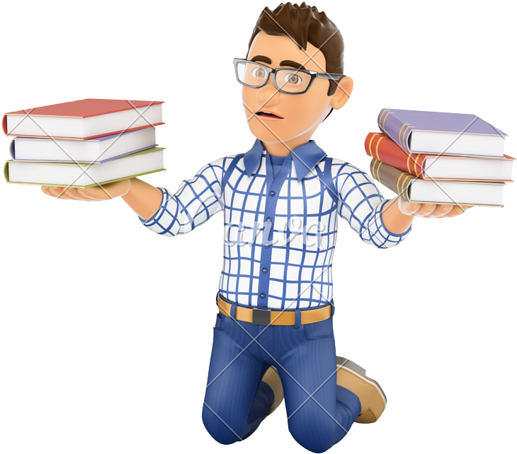 3d Young Student Punished Holding Books - Photograph (800x677)