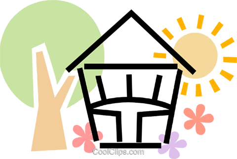 House With Tree, Flowers And The Sun Royalty Free Vector - House With Tree, Flowers And The Sun Royalty Free Vector (480x322)