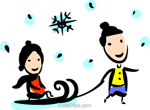 Children Playing On A Sleigh Royalty Free Vector Clip - Children Playing On A Sleigh Royalty Free Vector Clip (480x354)