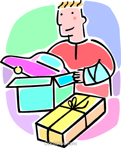 Boy In A Cast Opening A Present Royalty Free Vector - Boy In A Cast Opening A Present Royalty Free Vector (391x480)