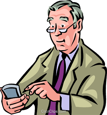 Older Man With His Pda Royalty Free Vector Clip Art - Cartoon (446x480)
