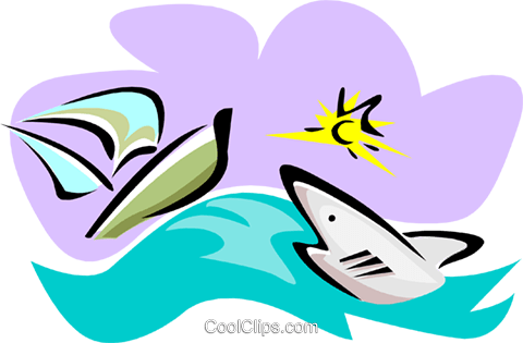 Shark With Sailboat Royalty Free Vector Clip Art Illustration - Shark With Sailboat Royalty Free Vector Clip Art Illustration (480x315)
