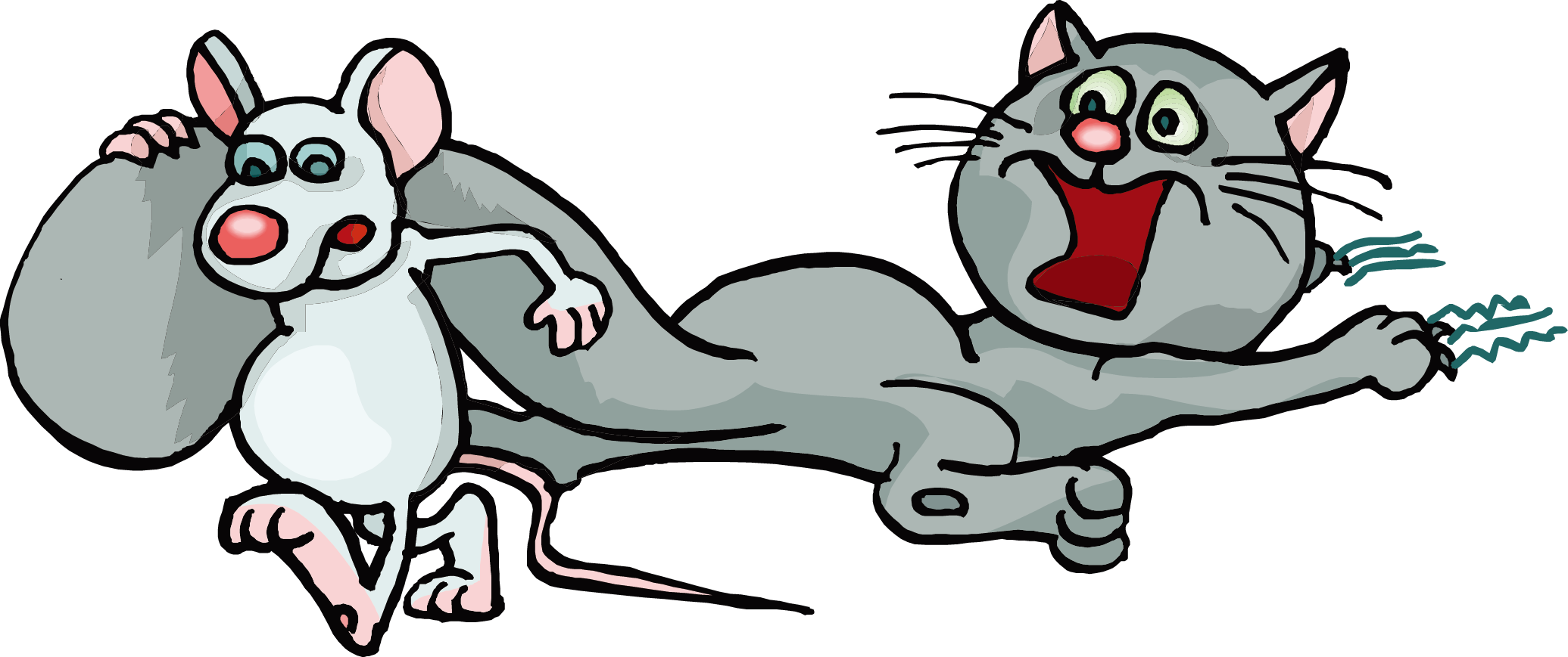 Computer Mouse Cat Rat Clip Art - Cats Vs Rats Cartoon (2071x869)