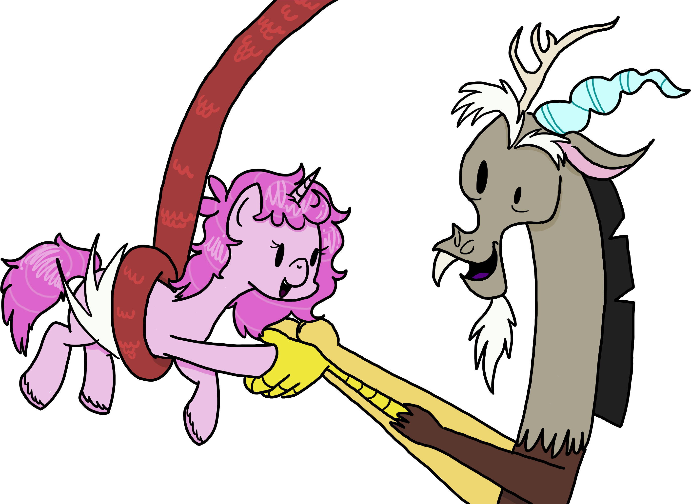 Raptorfarts, Discord, Draconequus, Handshake, Oc, Oc - Cartoon (3000x2041)