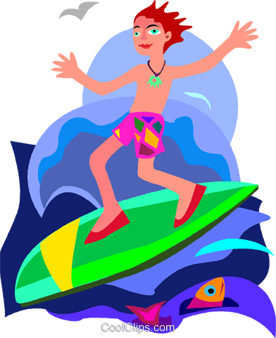 Boy, Surfing Royalty Free Vector Clip Art Illustration - Menino Surfando Png (580x700)