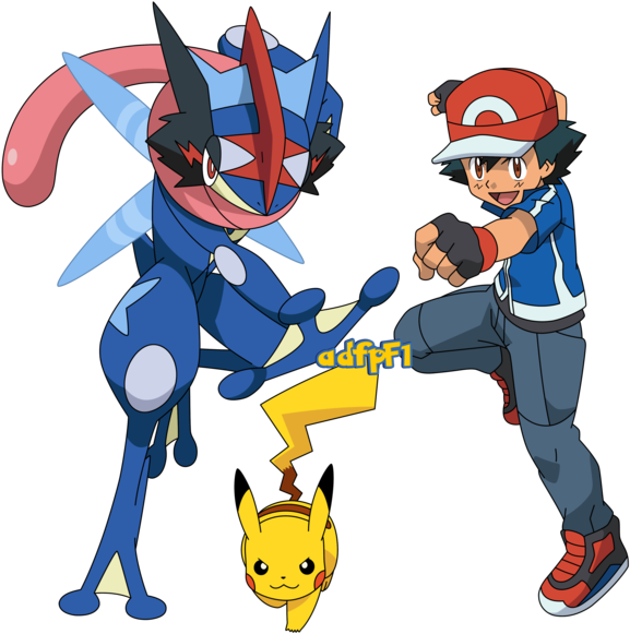 Ash , Pikachu Y Greninja Ash (02) By Adfpf1 - Pokemon Ash Greninja And Pikachu (600x605)