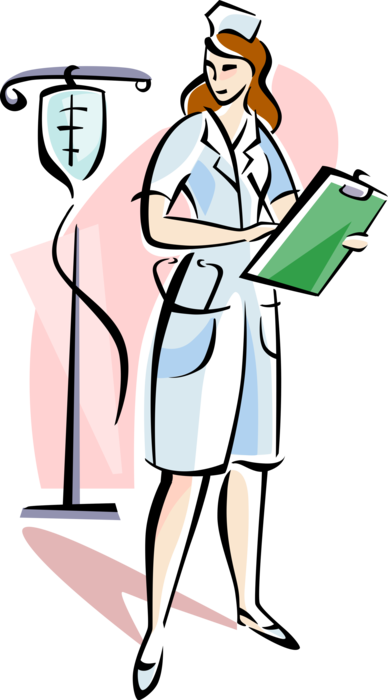 Vector Illustration Of Health Care Nurse Replacing - Nurse With An Iv Clip Art (388x700)