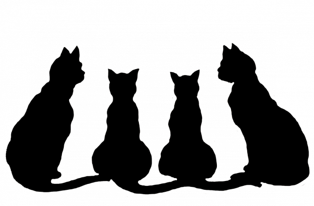 Cute Cats Black And White Clipart - Cats Silhouette Png (640x420)