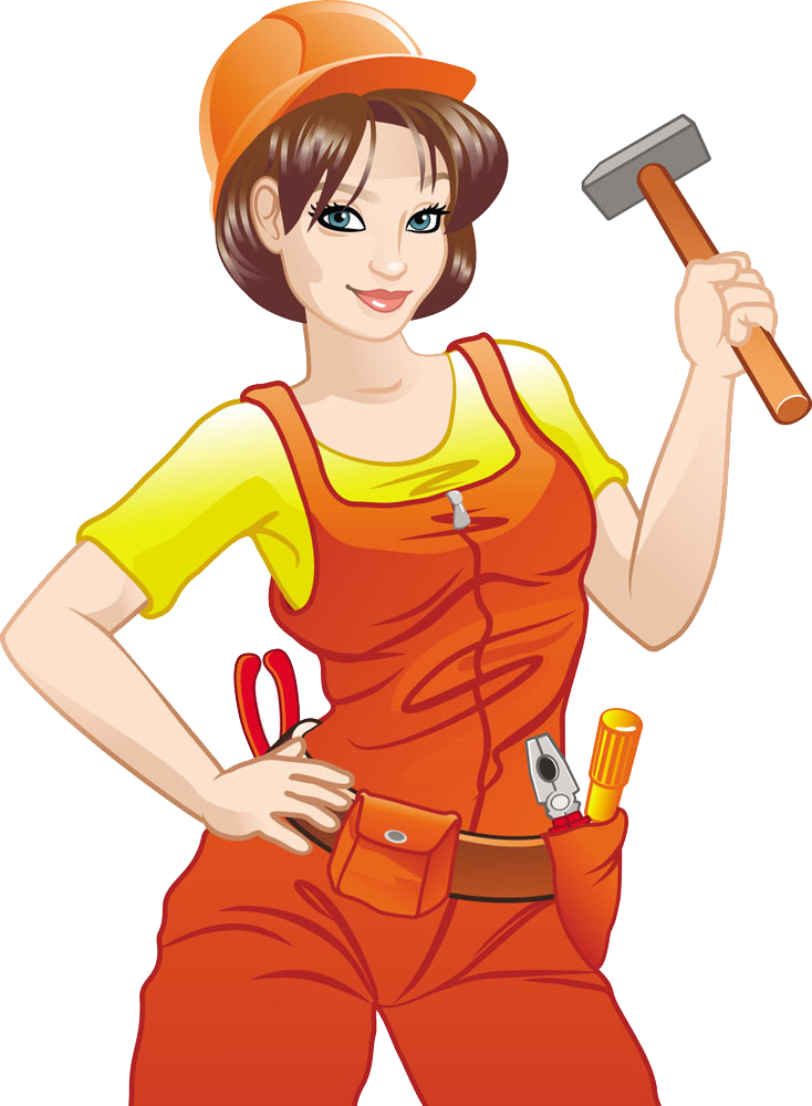 Cartoon Construction Worker Architectural Engineering - Sexy Lady With Tools Belt (734x1000)