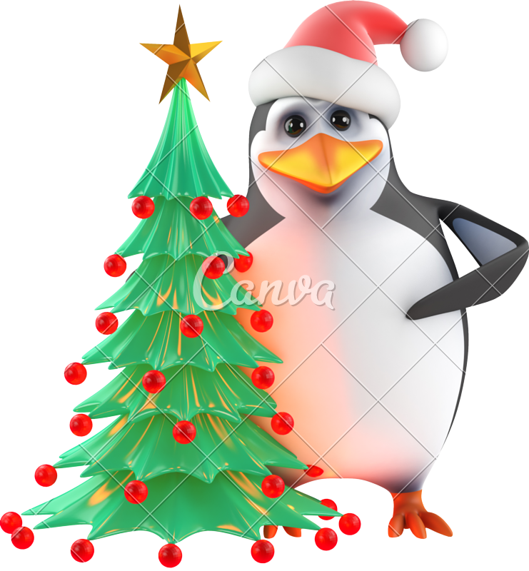 3d Xmas Penguin Christmas Tree - Penguin On The Phone (741x800)