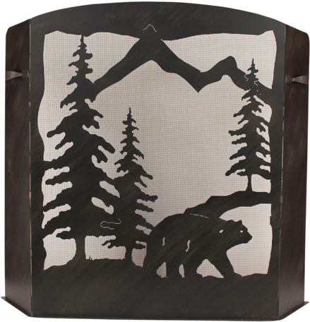 Small Iron Bear Scene Fireplace Screen - Black Forest Decor Small Bear Scene Fireplace Screen (450x480)