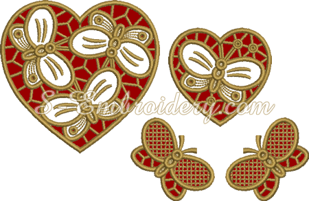 Hearts And Butterflies Cutwork Machine Embroidery Set - Body Jewelry (450x293)