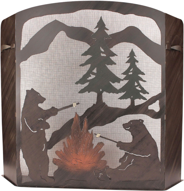 Small Iron Bears Roasting Marshmallows Scene Fireplace - Black Forest Decor Small Bears Roasting Marshmallows (650x693)