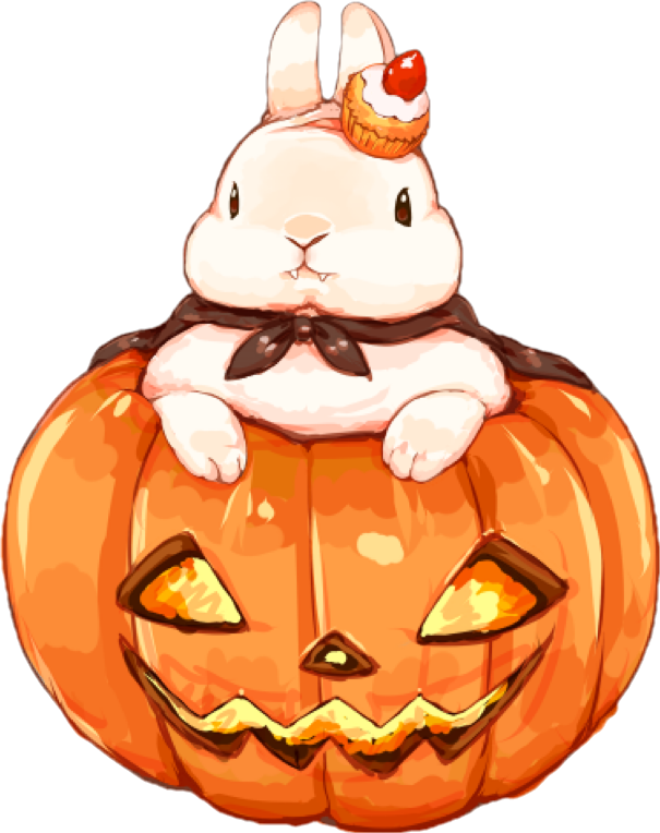 Bunny In Pumpkin By Rosemoji - Jack-o'-lantern (605x764)
