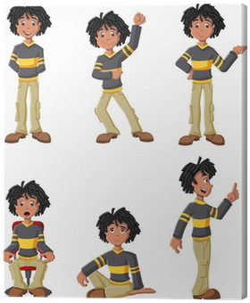 Cartoon Black Boy On Different Poses Canvas Print • - Cartoon (400x400)
